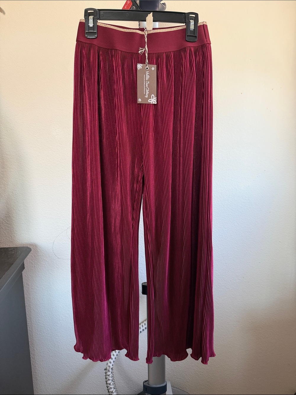 Matilda Jane Wine Pleated Wide-Leg Pants